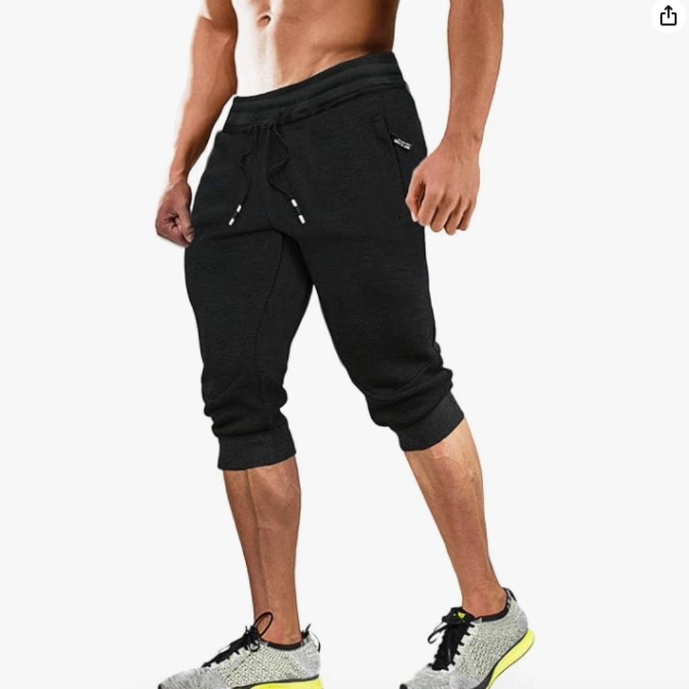 Set of 2 Men's 3/4 Jogger Pants Zipper Pockets Slim Fit Training Shorts Sz.M